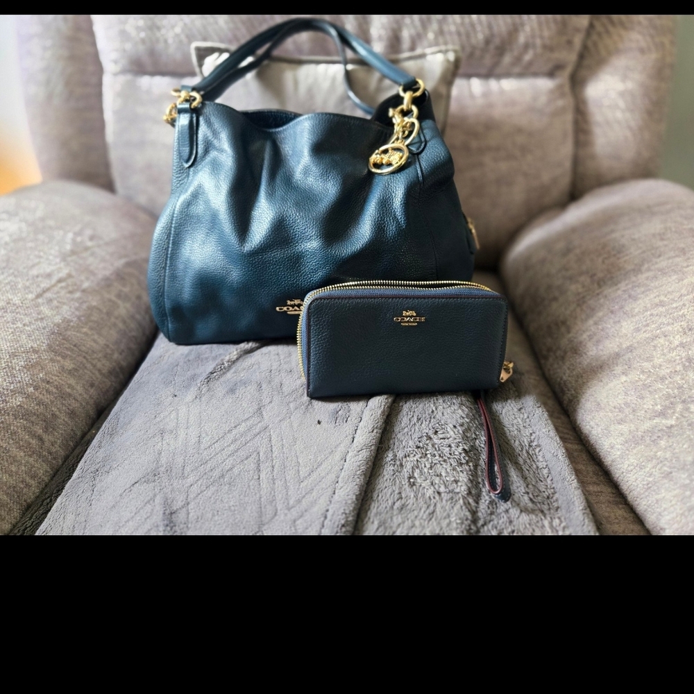 Coach Blue Leather Women's Bag Wallet Is Not Included